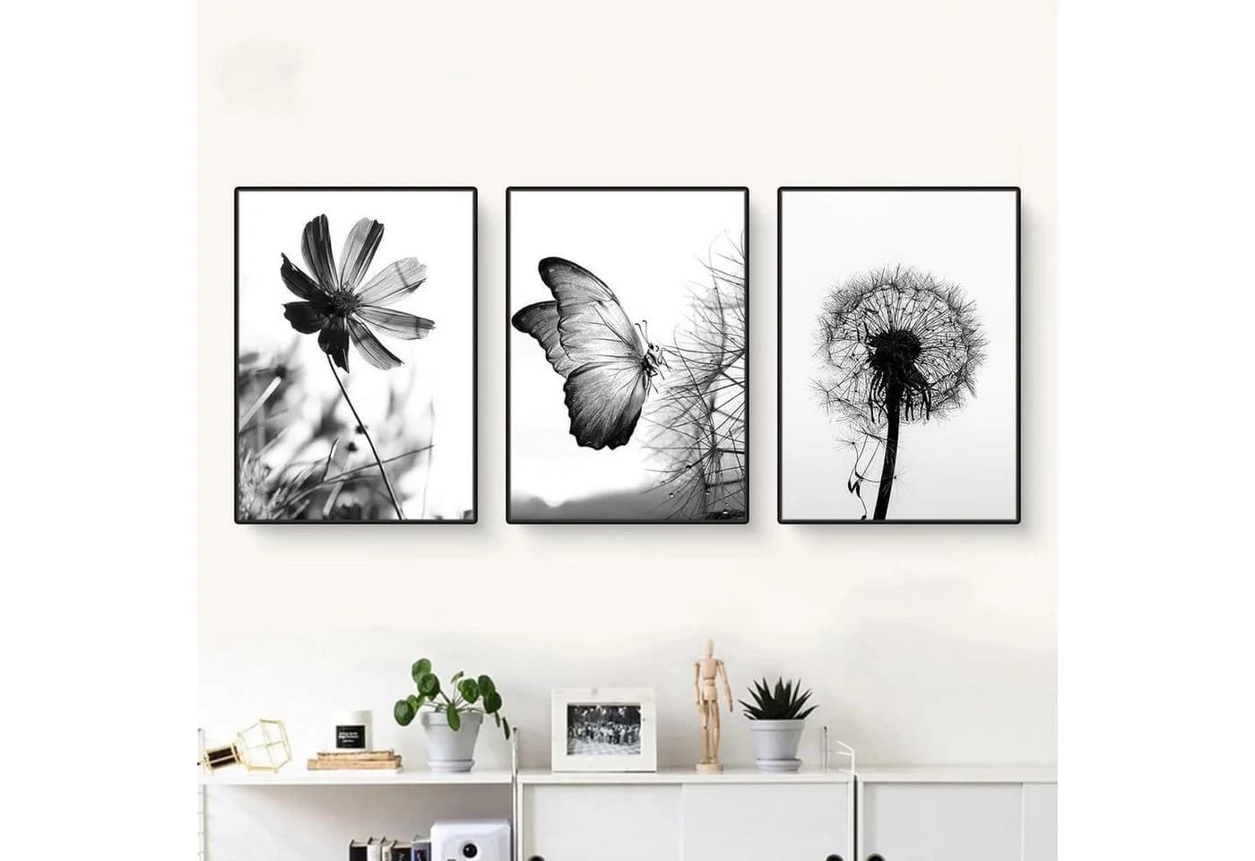 Martin Kench Poster 3er Set Schwarz-Weißer Schmetterling Blume Löwenzahn Modernes - Bild 3