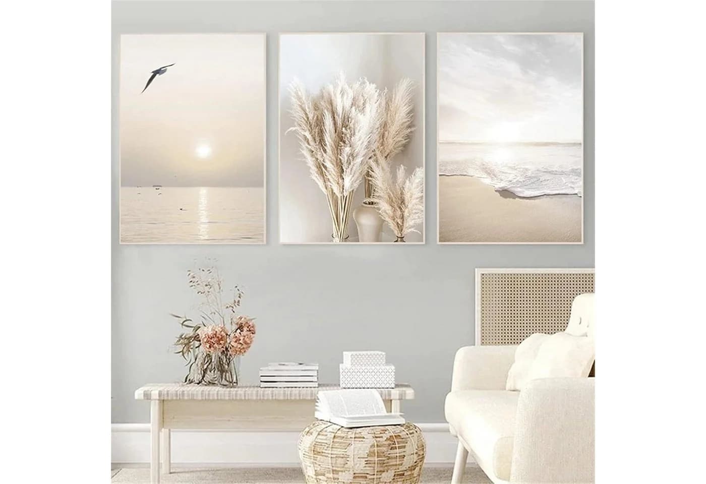SWECOMZE 3er Poster Set Leinwand Strandmotiv Beige - Bild 2
