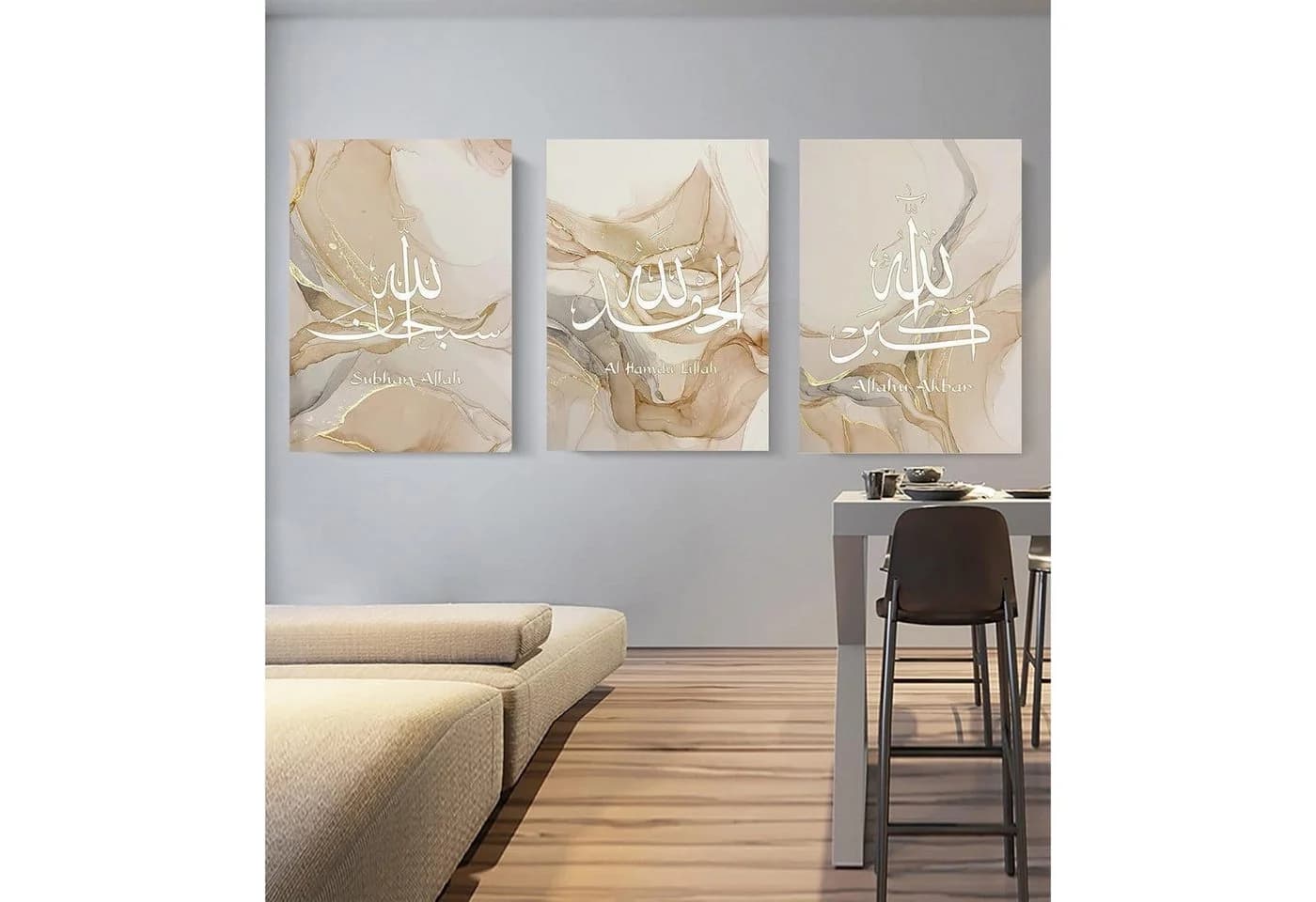 LYBOHO Leinwandbild 3er Set Islamische Kalligraphie Marmorhintergrund - Bild 2