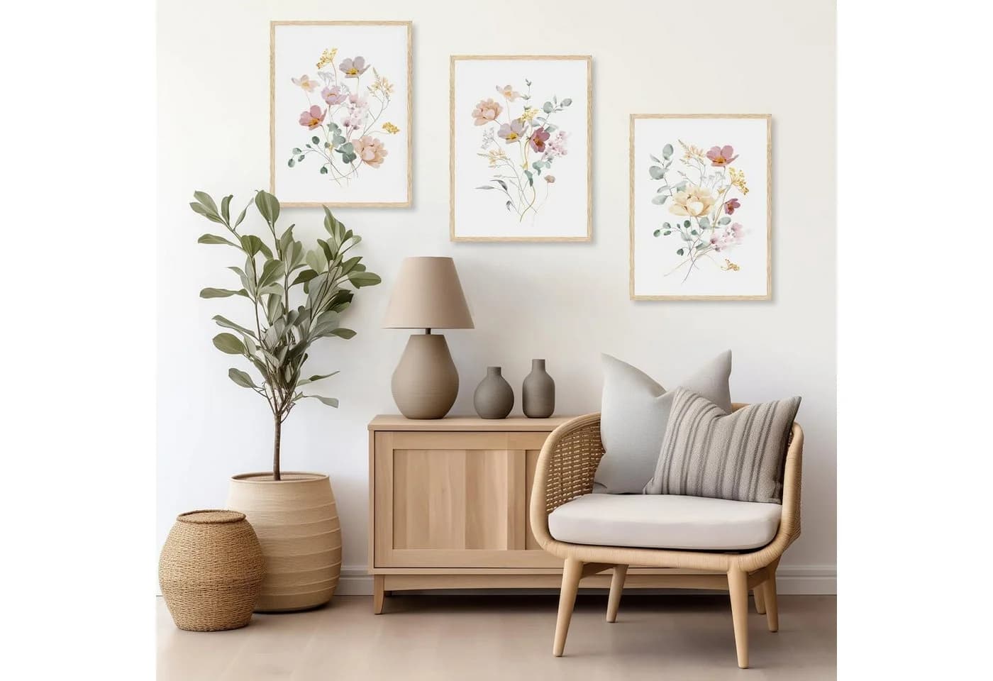 Dazzlewall Leinwandbild Set Aquarell Blumen 30x40 cm
