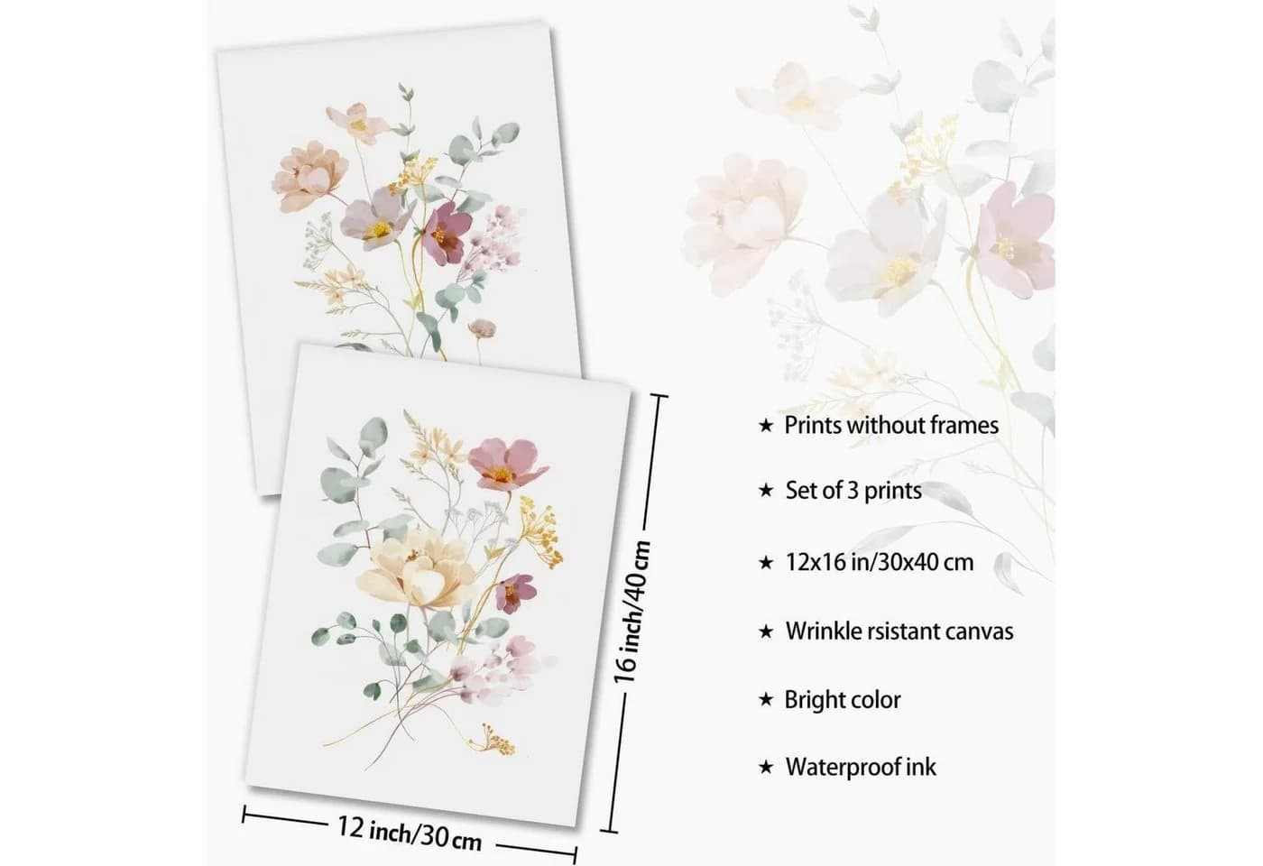 Dazzlewall Leinwandbild Set Aquarell Blumen 30x40 cm - Bild 5