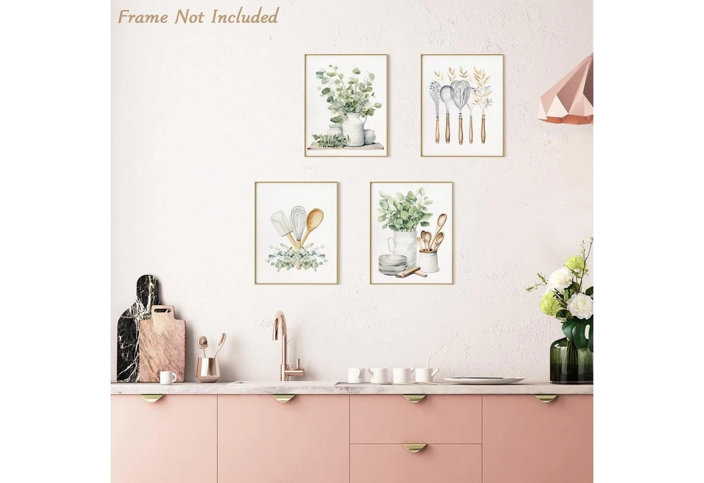 LuxusKollektion Leinwandbild 4er-Set Botanische Küche Grün 20x25 cm