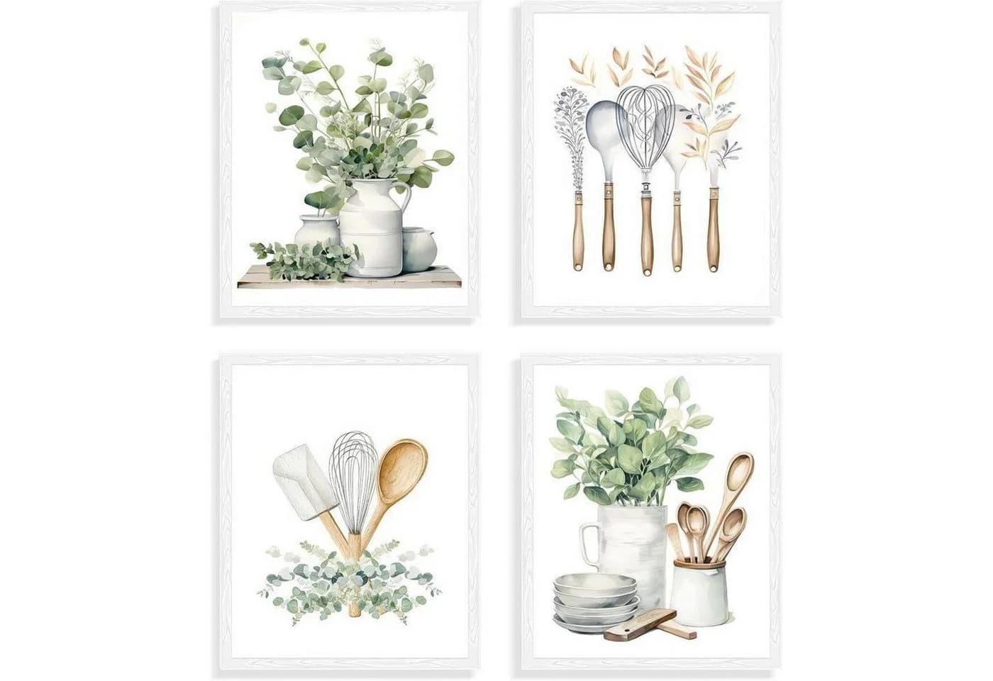 LuxusKollektion Leinwandbild 4er-Set Botanische Küche Grün 20x25 cm - Bild 2