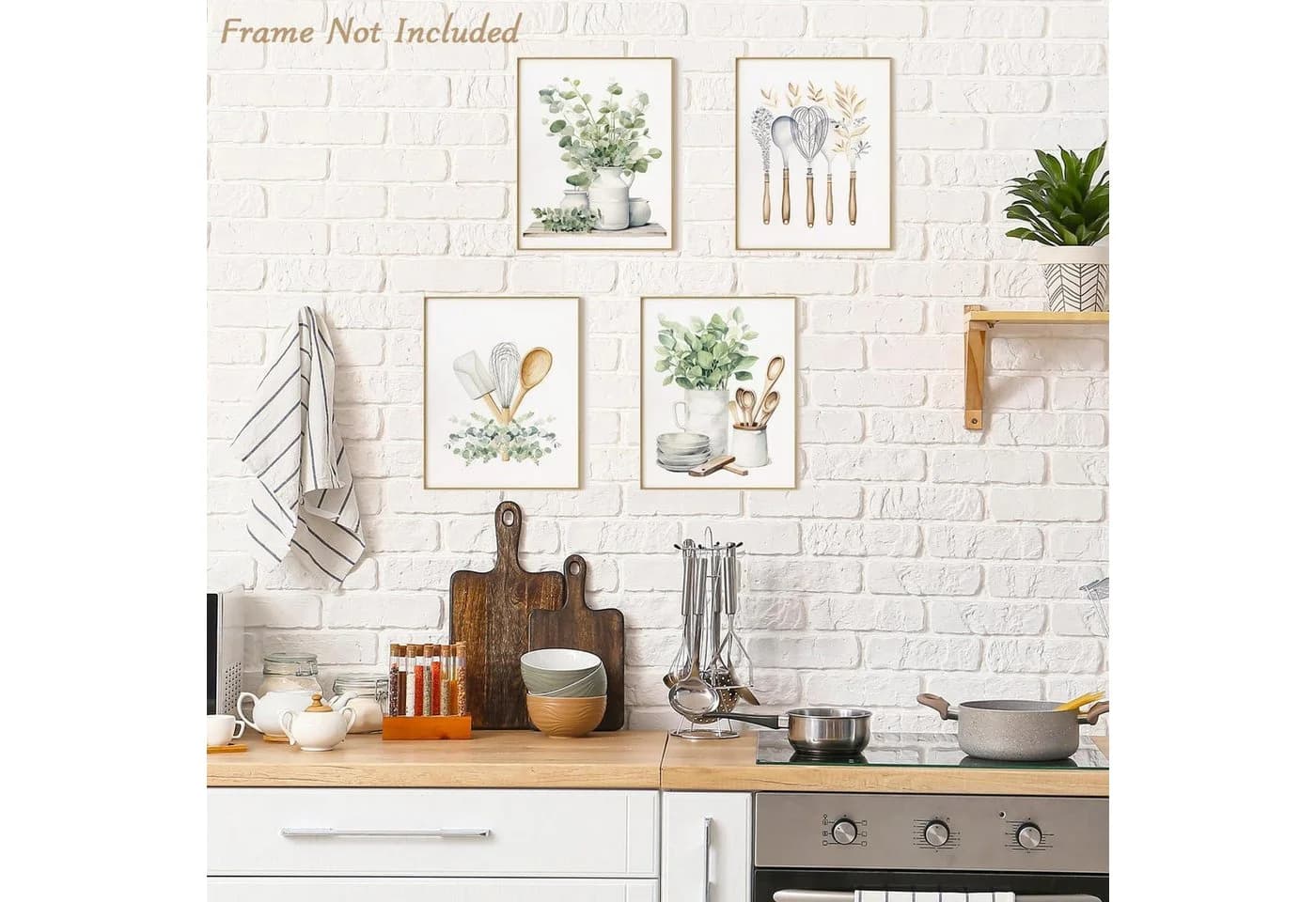 LuxusKollektion Leinwandbild 4er-Set Botanische Küche Grün 20x25 cm - Bild 3