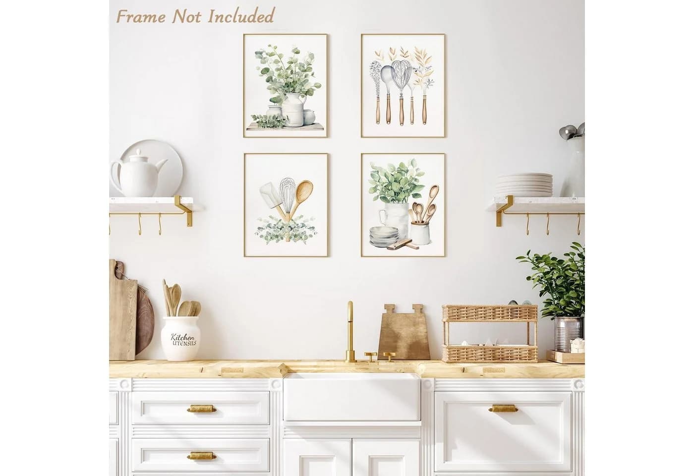 LuxusKollektion Leinwandbild 4er-Set Botanische Küche Grün 20x25 cm - Bild 4