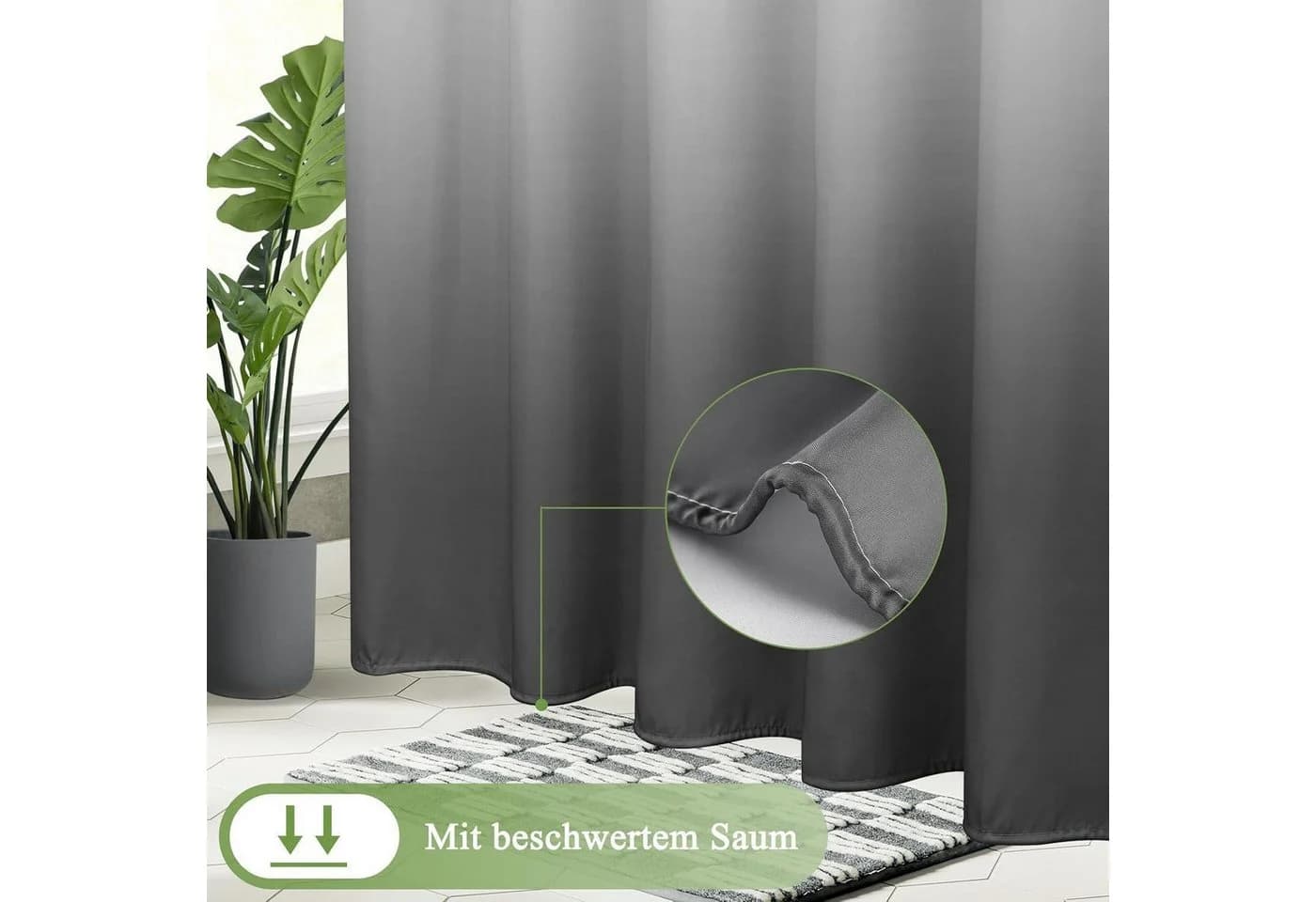 LuxusKollektion Duschvorhang Grau Wasserdicht mit beschwertem Saum - Bild 4
