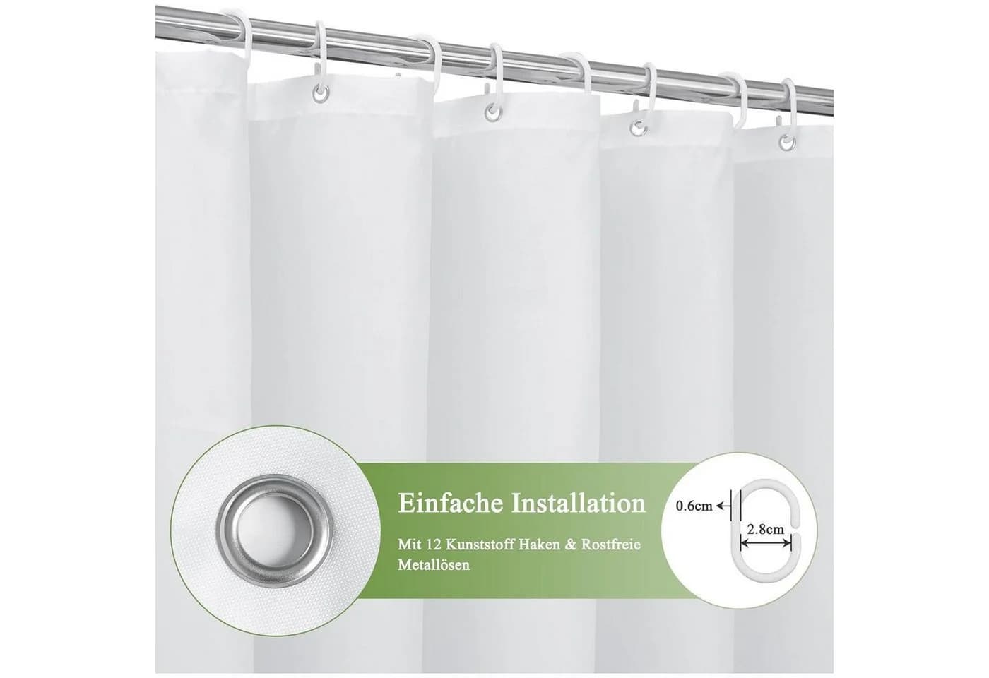 LuxusKollektion Duschvorhang Grau Wasserdicht mit beschwertem Saum - Bild 5