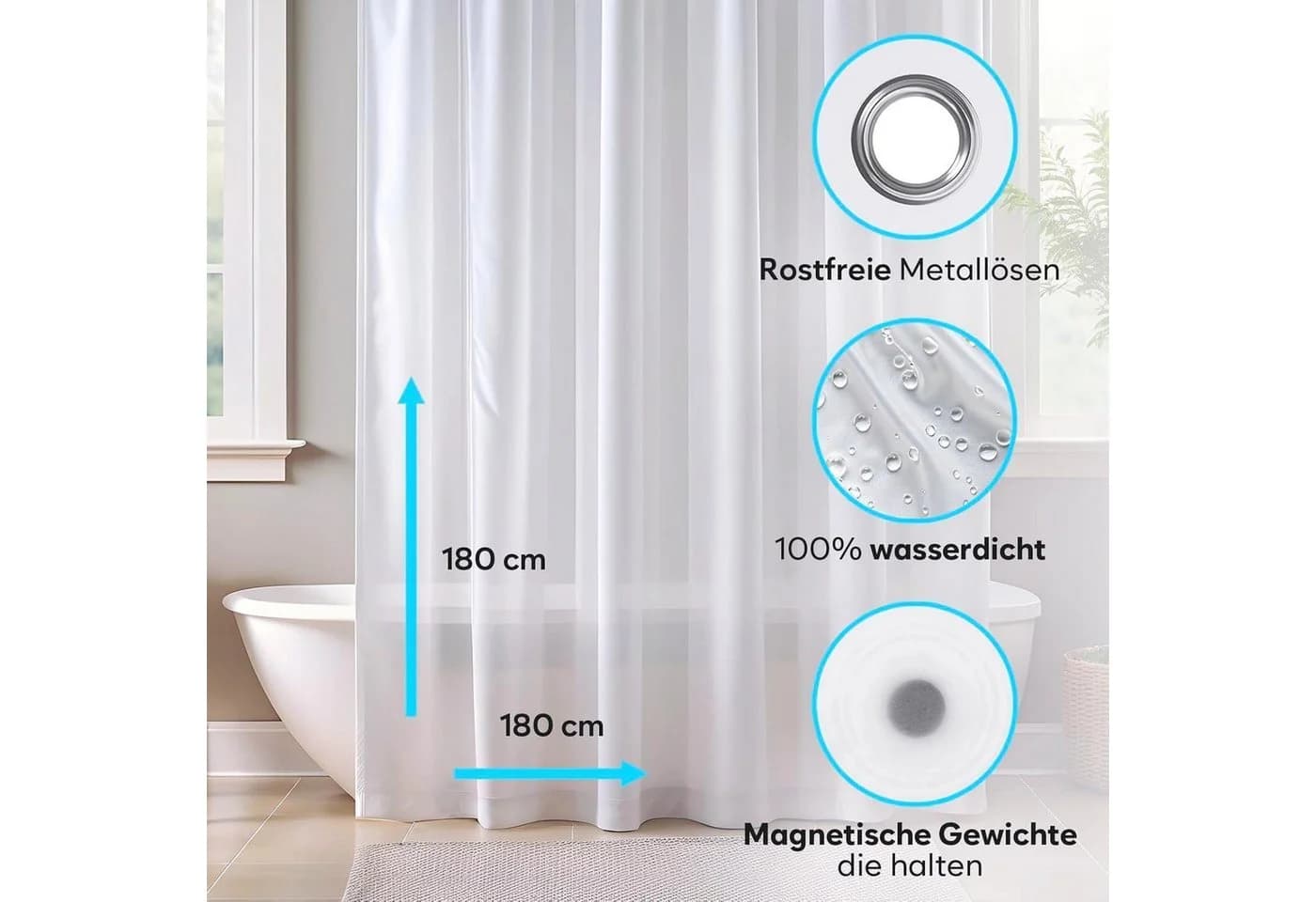 LuxusKollektion Duschvorhang 180x180 cm Anti Schimmel PEVA Frosted Transparent - Bild 5