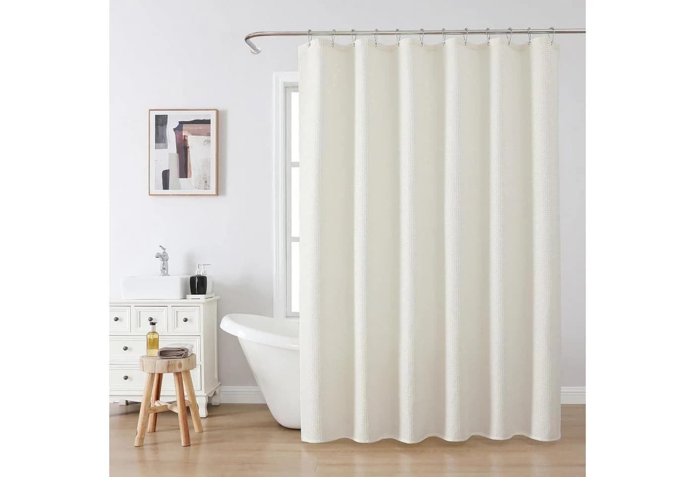 LuxusKollektion Duschvorhang Waffel Anti Schimmel Badewanne Vorhang Set wasserdicht