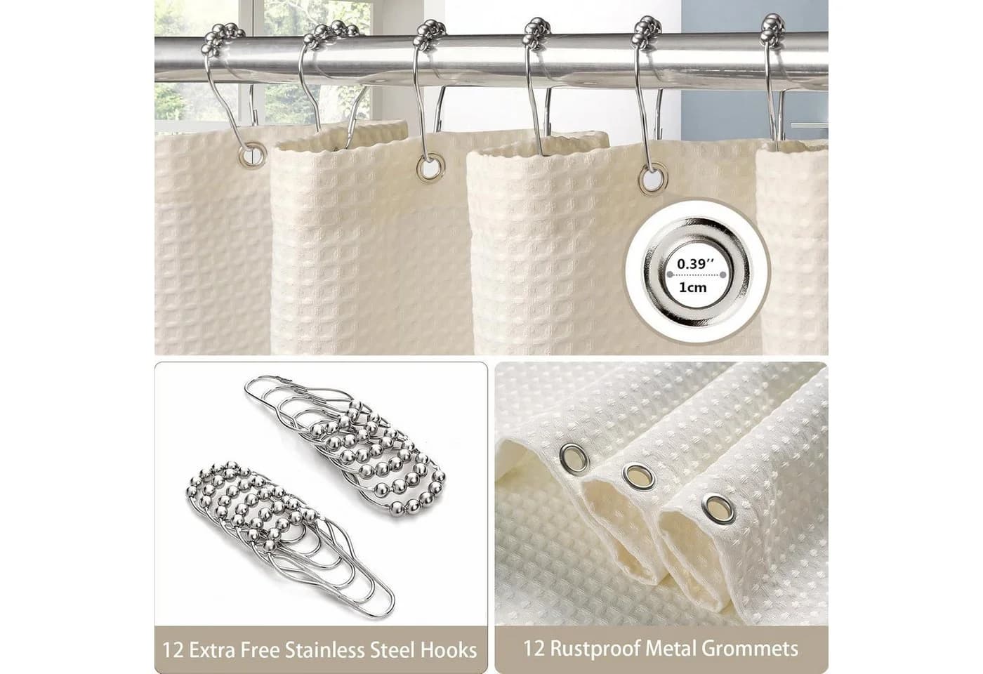 LuxusKollektion Duschvorhang Waffel Anti Schimmel Badewanne Vorhang Set wasserdicht - Bild 4