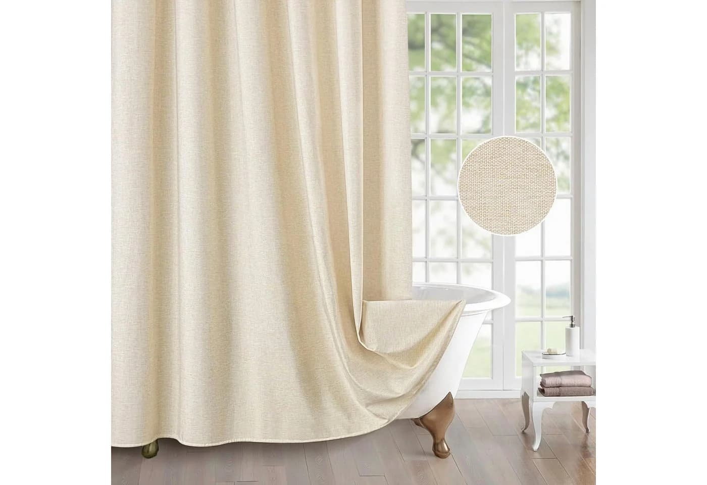 LuxusKollektion Duschvorhang Leinen mit Metallringen 182x214cm Beige - Bild 5