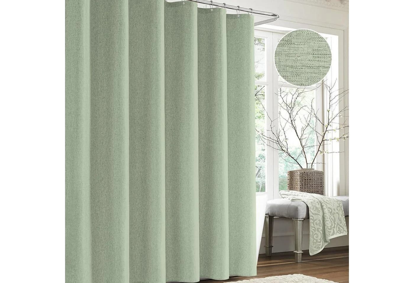 LuxusKollektion Duschvorhang Leinen Salbeigrün 182x182cm Anti-Schimmel Wasserdicht - Bild 5
