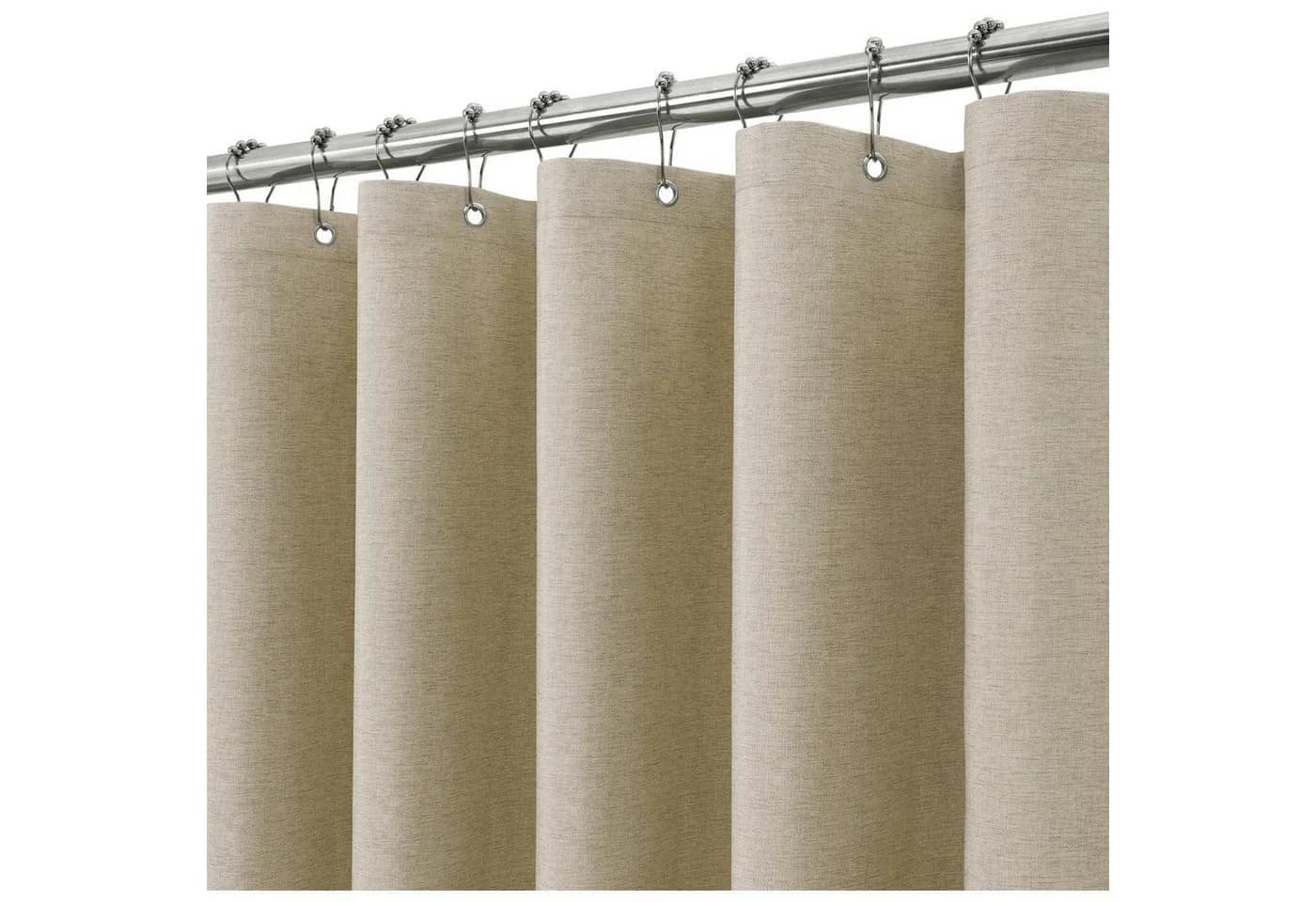 LuxusKollektion Duschvorhang Taupe Leinenoptik wasserdicht mit Metallhaken - Bild 2