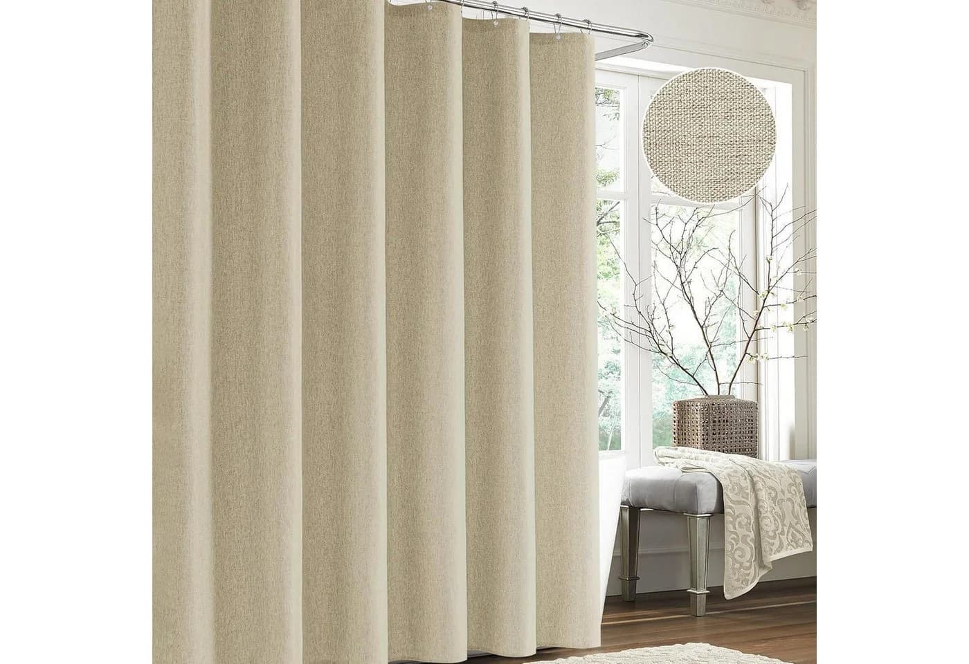 LuxusKollektion Duschvorhang Taupe Leinenoptik wasserdicht mit Metallhaken - Bild 5