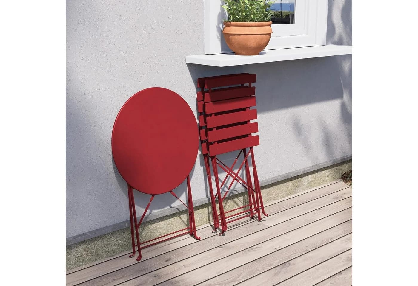 LuxusKollektion Bistro Set 3-tlg. Stahl klappbar rot