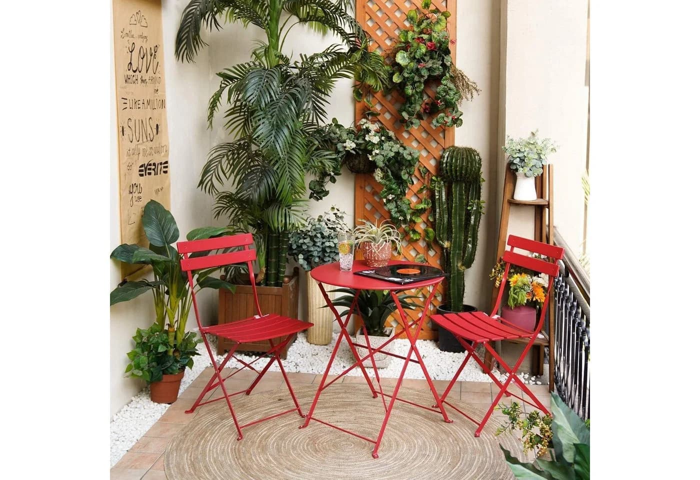 LuxusKollektion Bistro Set 3-tlg. Stahl klappbar rot - Bild 2