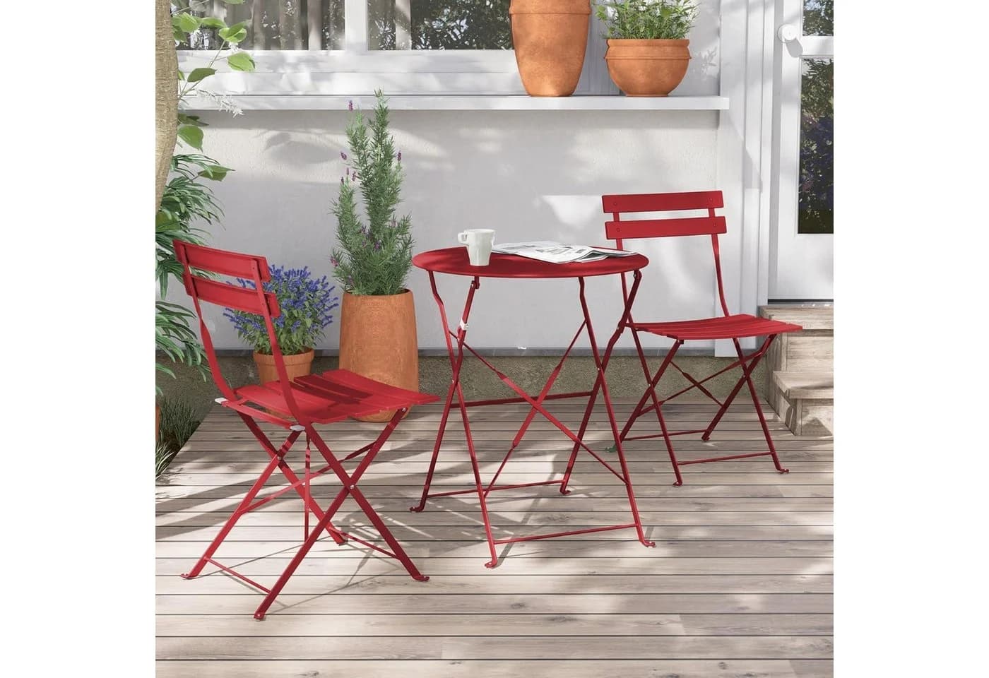 LuxusKollektion Bistro Set 3-tlg. Stahl klappbar rot - Bild 3