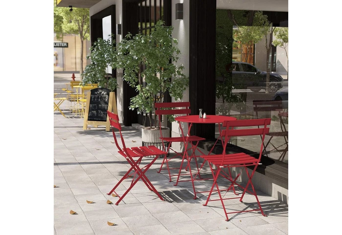 LuxusKollektion Bistro Set 3-tlg. Stahl klappbar rot - Bild 4