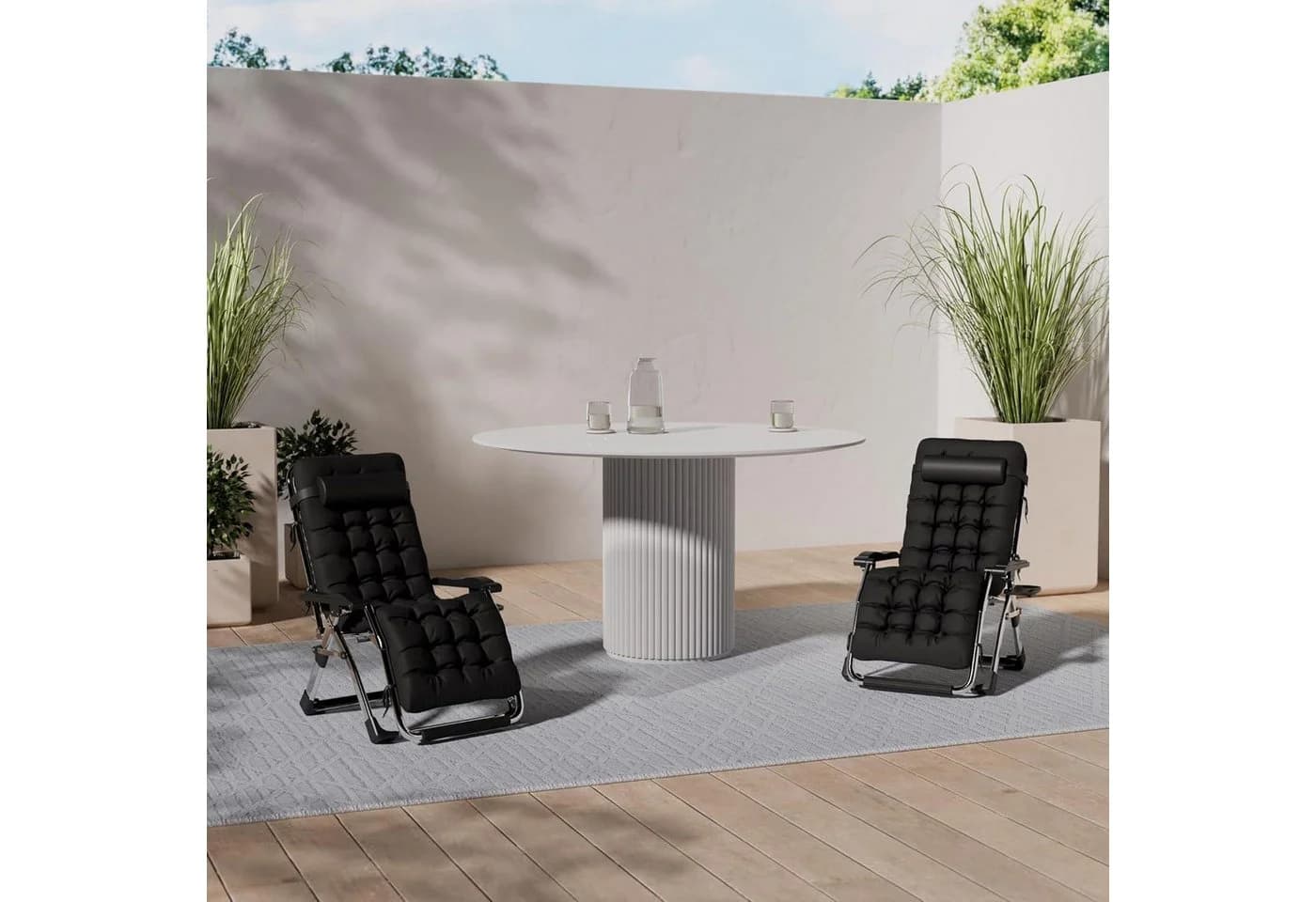 DQCHAIR Gartenliege Klappbar Schwarz mit Kissen