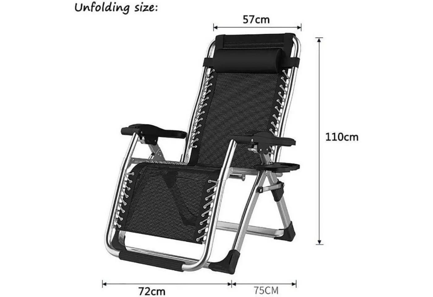 DQCHAIR Gartenliege Klappbar Schwarz mit Kissen - Bild 3
