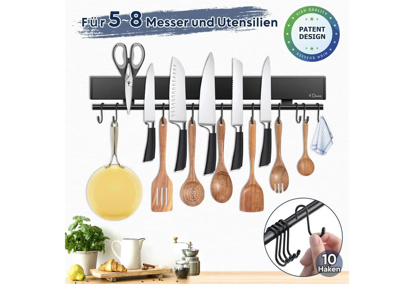 Dmore Magnetleiste Messer 43 cm Schwarz mit 10 Haken - Bild 3