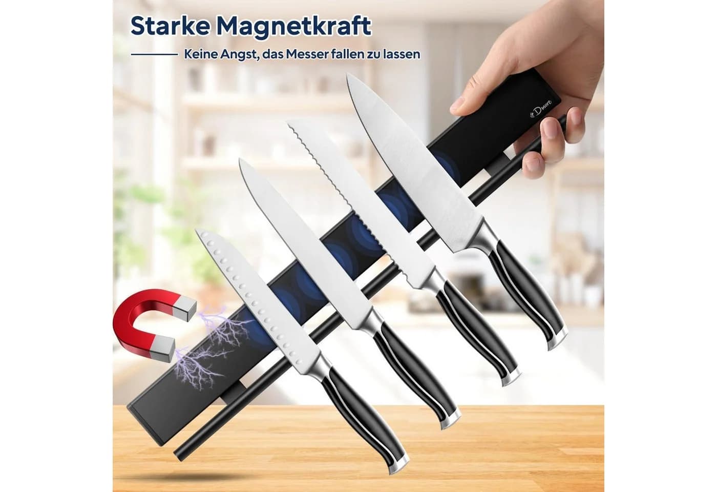 Dmore Magnetleiste Messer 43 cm Schwarz mit 10 Haken - Bild 4