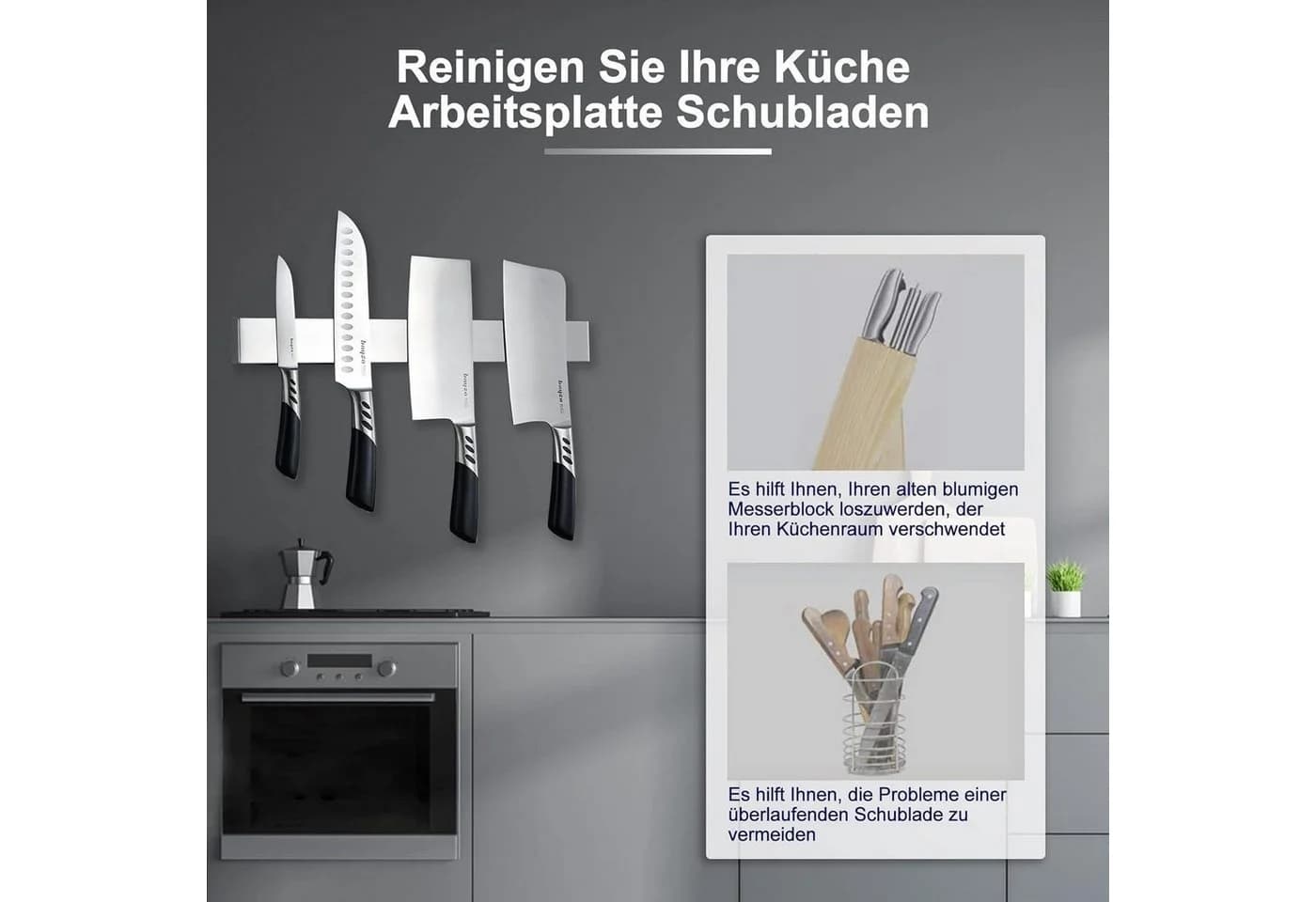 LuxusKollektion Wand-Magnet Messerhalter 40cm Edelstahl Schwarz Selbstklebend - Bild 3