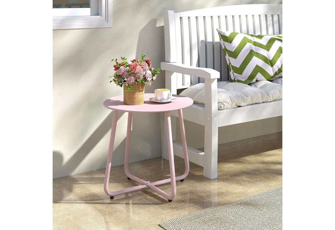 LuxusKollektion Beistelltisch Rund Pink Höhenverstellbar
