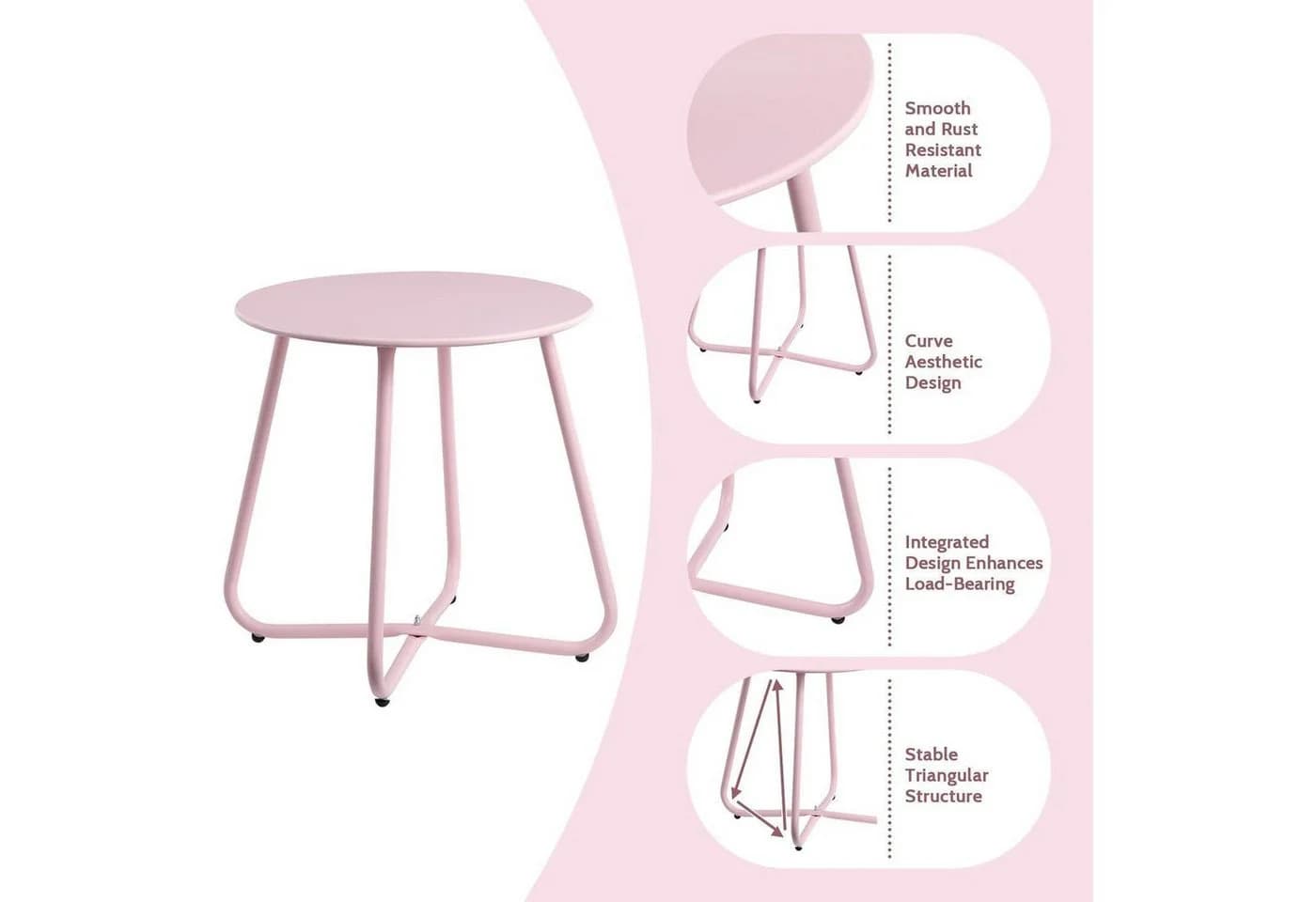 LuxusKollektion Beistelltisch Rund Pink Höhenverstellbar - Bild 5