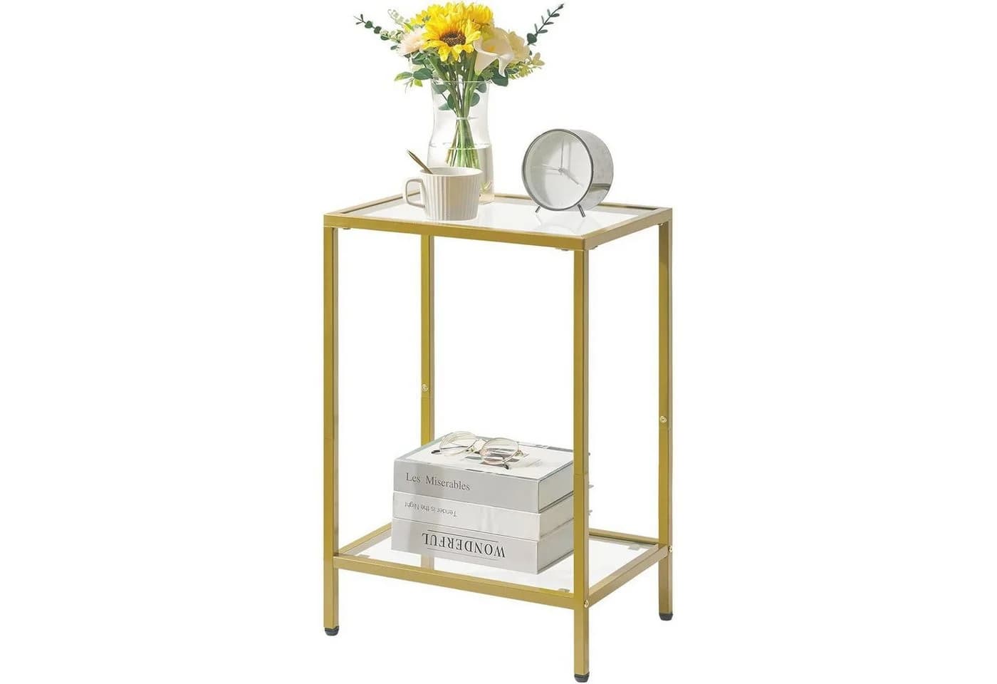 LuxusKollektion Beistelltisch Quadratisch Metallrahmen gehärtetes Glas Gold - Bild 2
