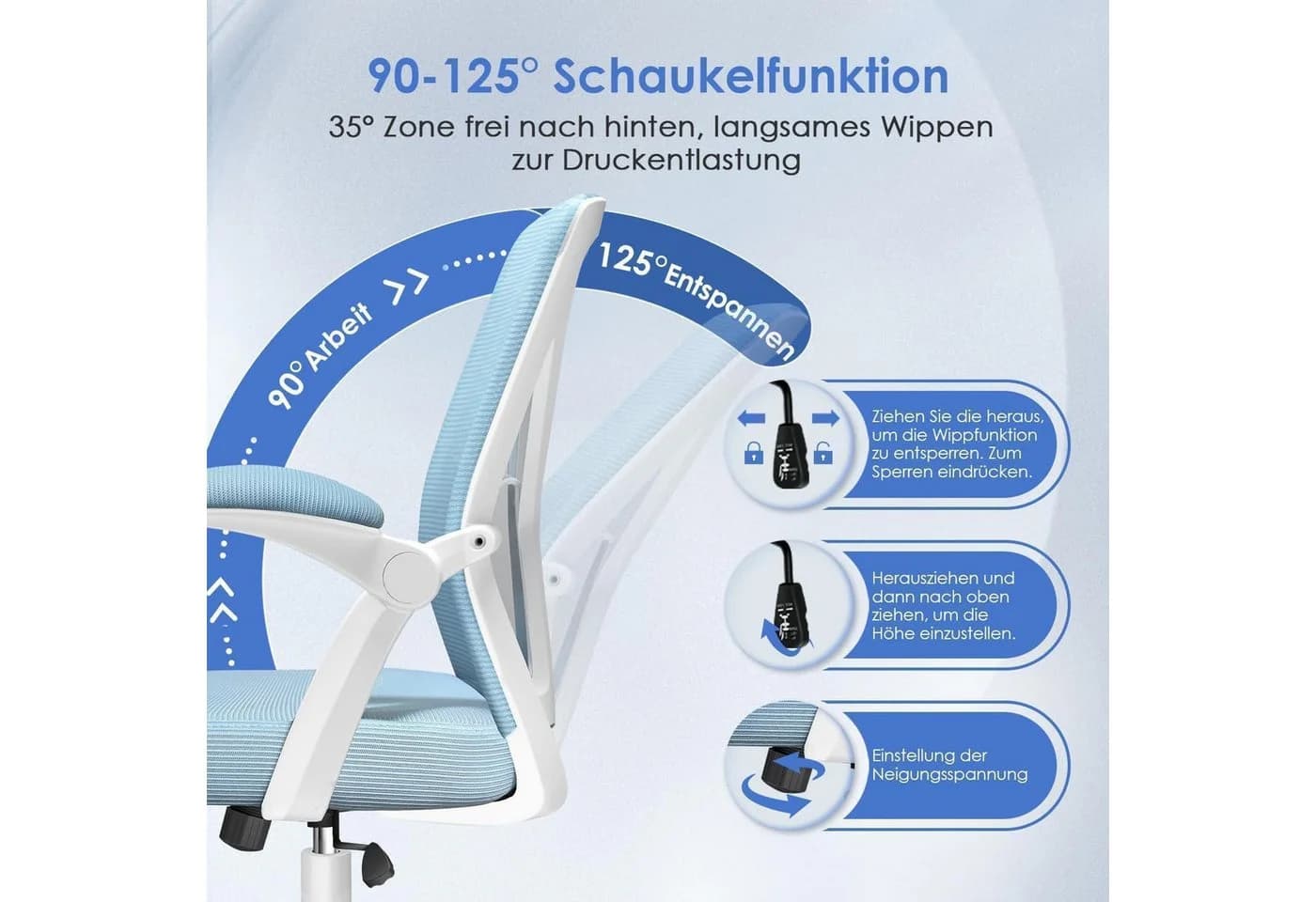 LuxusKollektion Ergonomischer Bürostuhl Schwarz mit Lendenwirbelstütze - Bild 4
