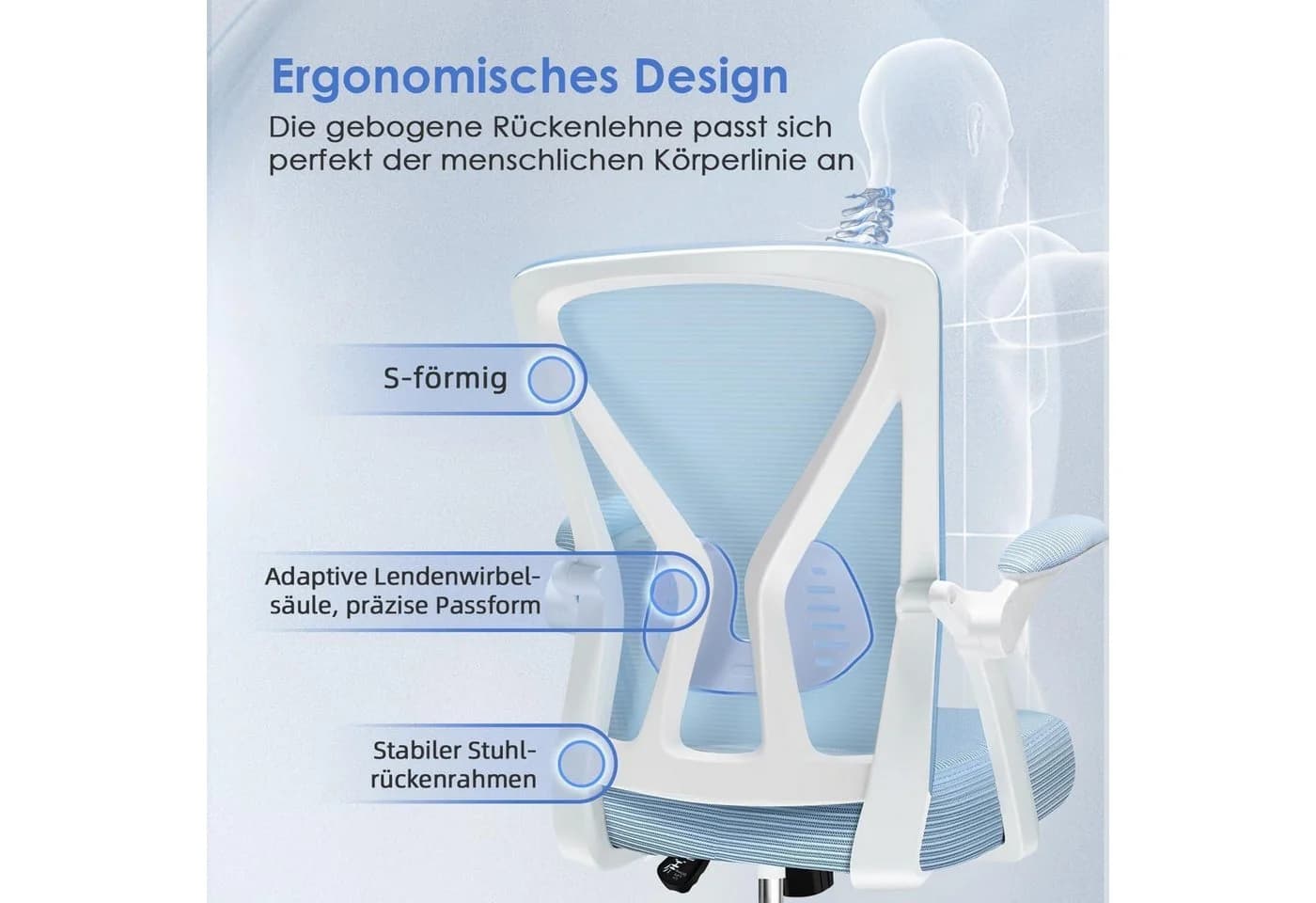 LuxusKollektion Ergonomischer Bürostuhl Schwarz mit Lendenwirbelstütze - Bild 5