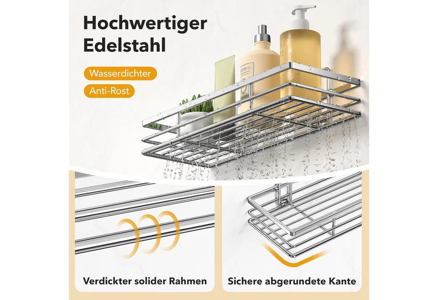 LuxusKollektion Duschablage ohne Bohren 2er-Set Silber Edelstahl - Bild 4