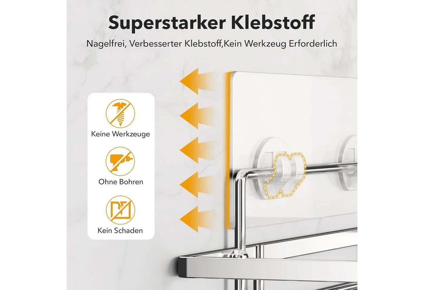 LuxusKollektion Duschablage ohne Bohren 2er-Set Silber Edelstahl - Bild 5