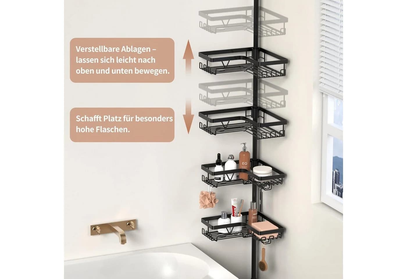 LuxusKollektion Teleskop Duschregal Schwarz Edelstahl Ohne Bohren