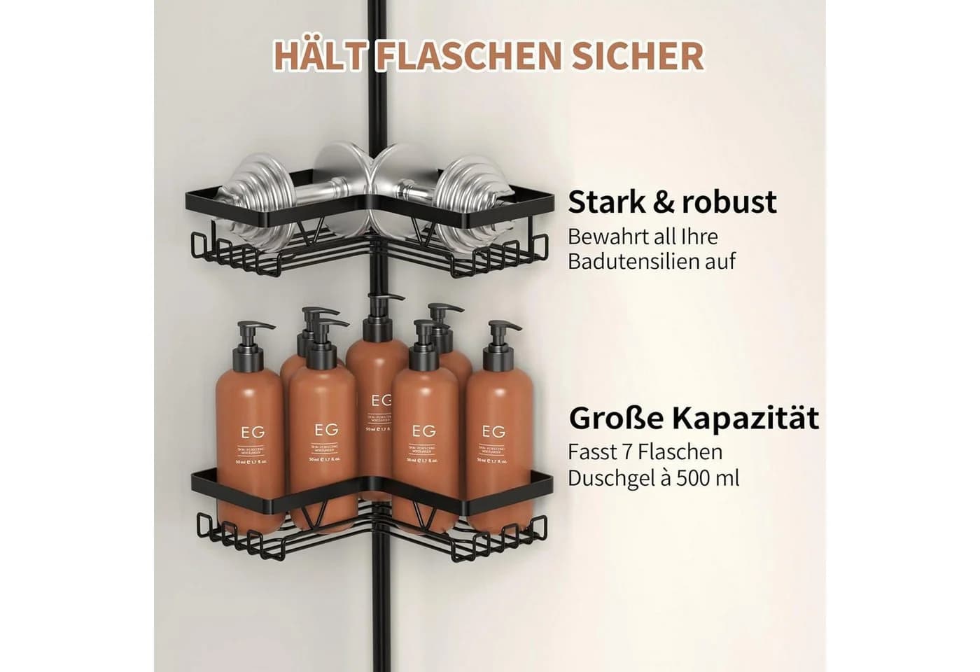 LuxusKollektion Teleskop Duschregal Schwarz Edelstahl Ohne Bohren - Bild 5