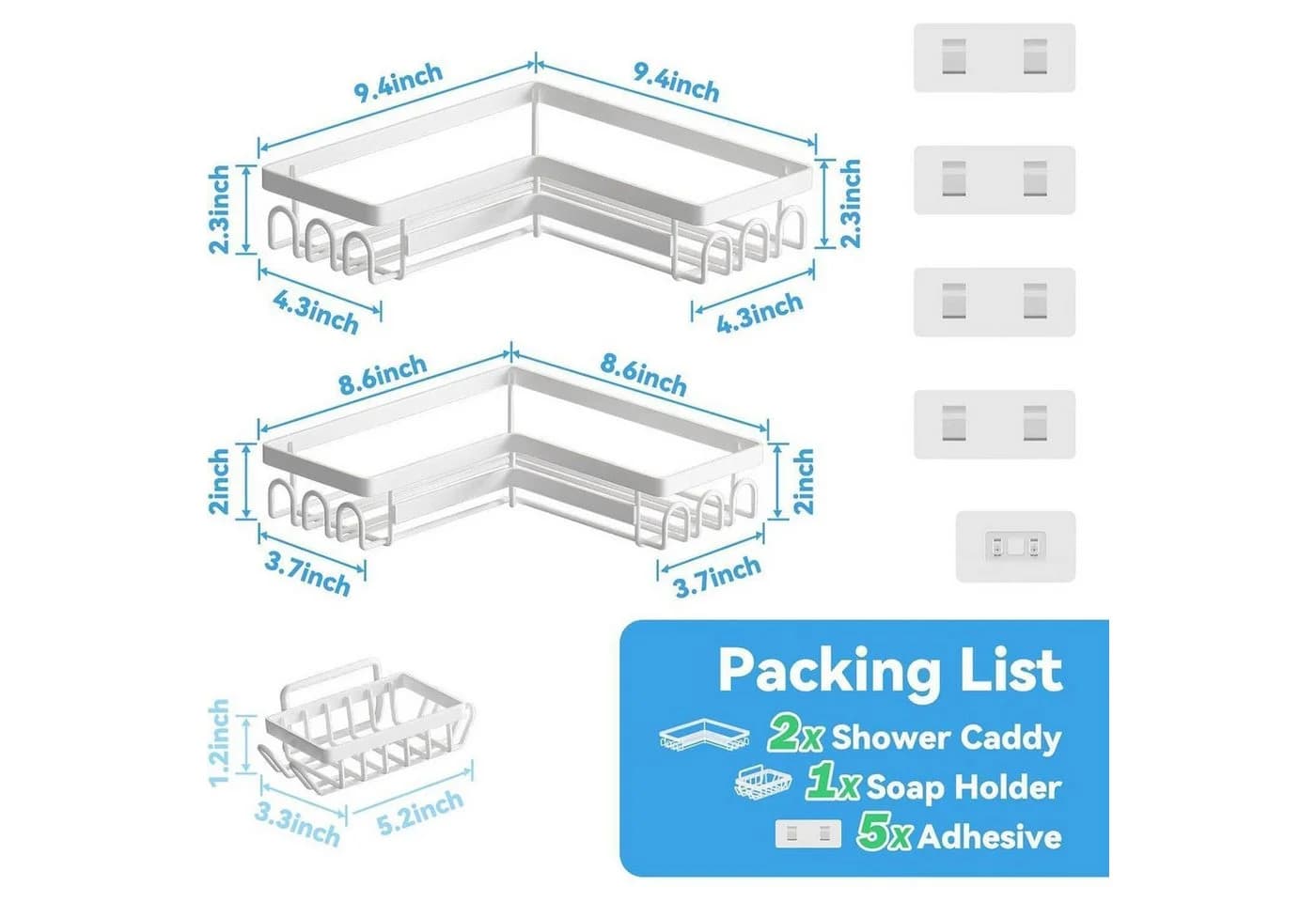 LuxusKollektion Duschregal 3-teilig Edelstahl Weiß ohne Bohren - Bild 4