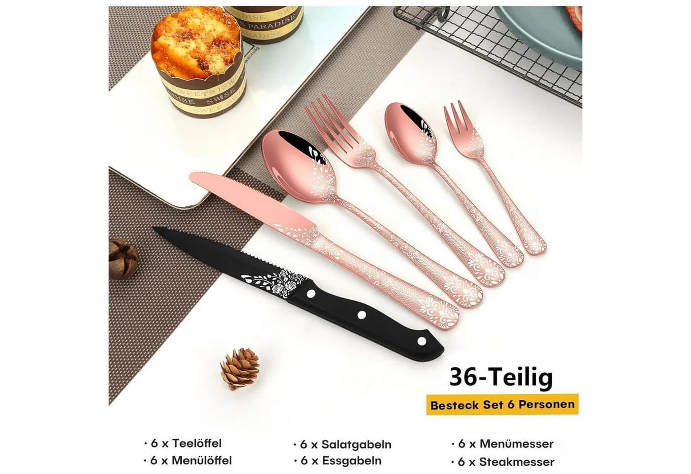 LuxusKollektion Besteck-Set 36-teilig Roségold Edelstahl