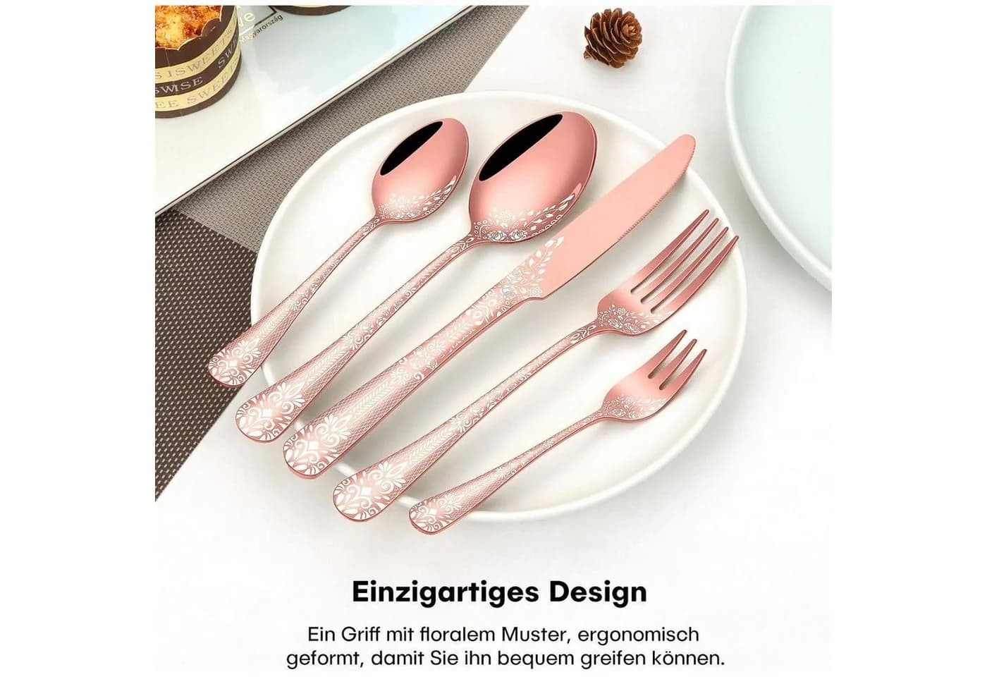 LuxusKollektion Besteck-Set 36-teilig Roségold Edelstahl - Bild 3