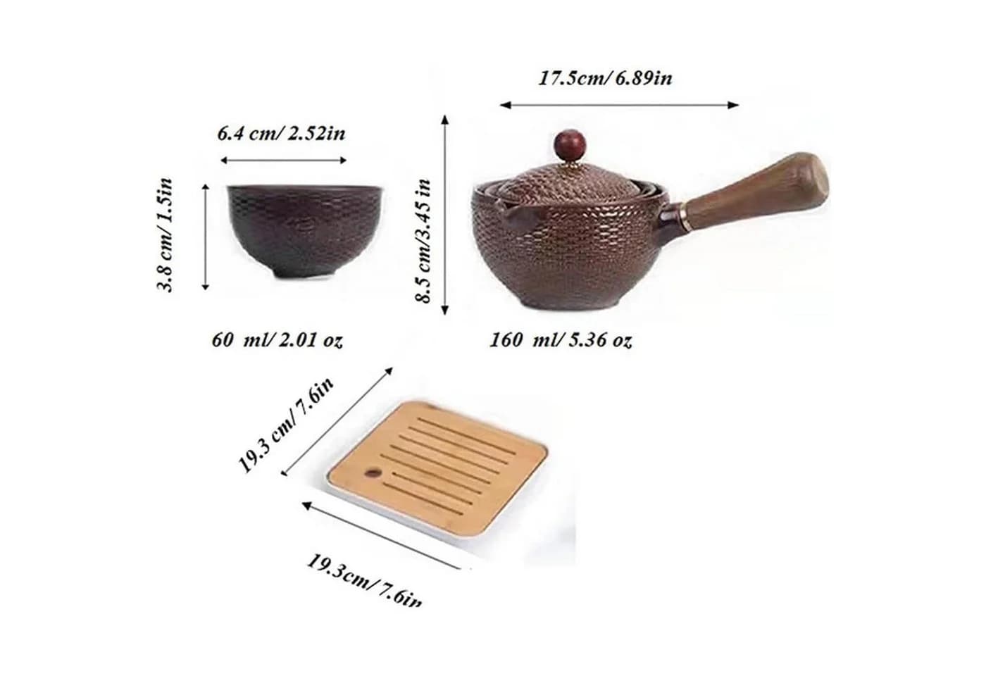 LuxusKollektion Kungfu Teeservice 5-tlg. Keramik mit Bambusuntersetzer