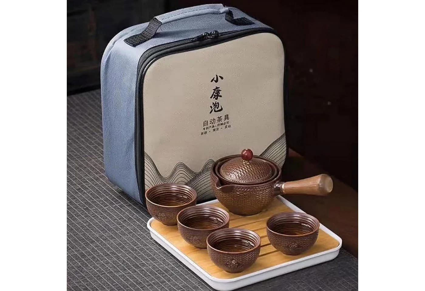 LuxusKollektion Kungfu Teeservice 5-tlg. Keramik mit Bambusuntersetzer - Bild 2