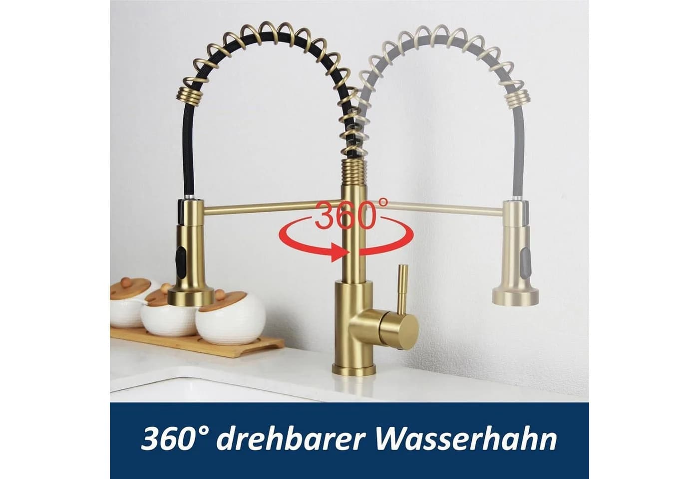 LuxusKollektion Küchenarmatur Ausziehbar Brause Edelstahl 304 Gebürstetes Gold - Bild 5