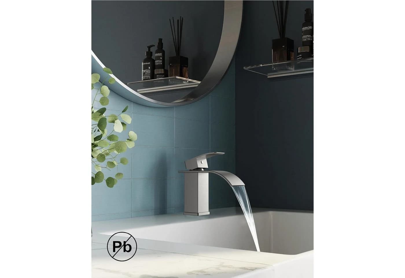 LuxusKollektion Waschtischarmatur Einhandmischer Wasserfall Edelstahl Silber
