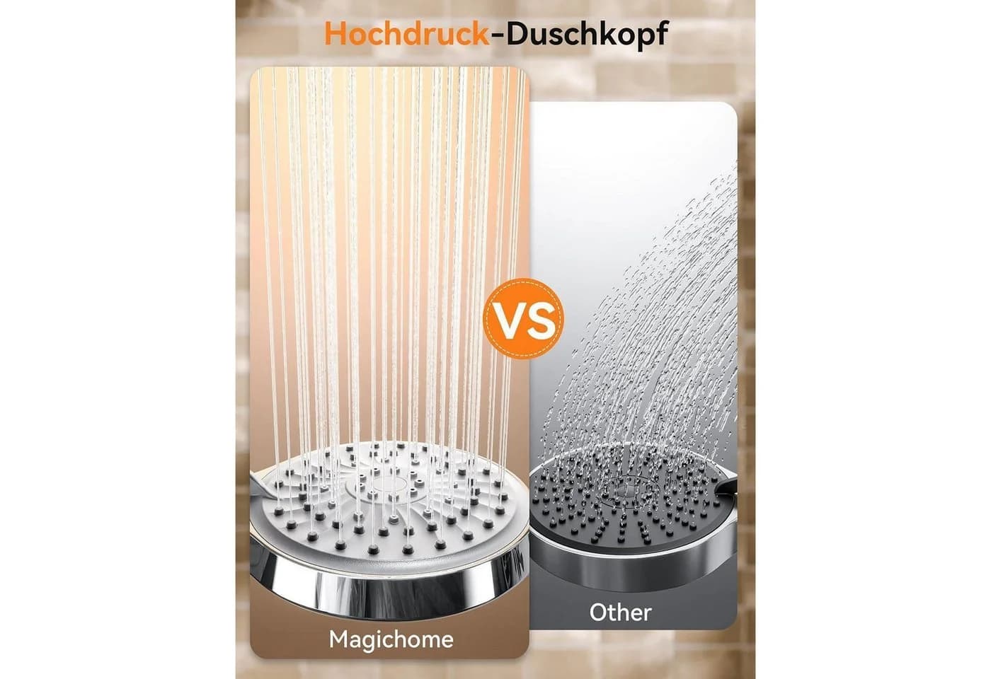 LuxusKollektion Handbrause Duschkopf Hochdruck 5 Strahlarten Grau mit Schlauch