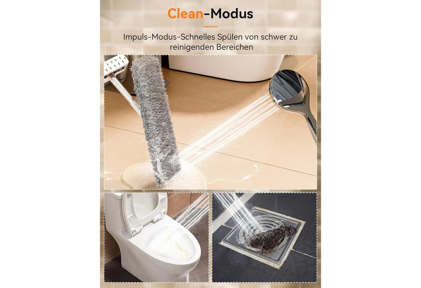 LuxusKollektion Handbrause Duschkopf Hochdruck 5 Strahlarten Grau mit Schlauch - Bild 4