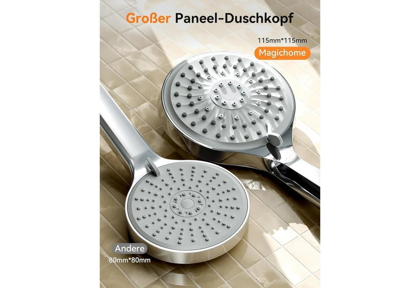 LuxusKollektion Handbrause Duschkopf Hochdruck 5 Strahlarten Grau mit Schlauch - Bild 5