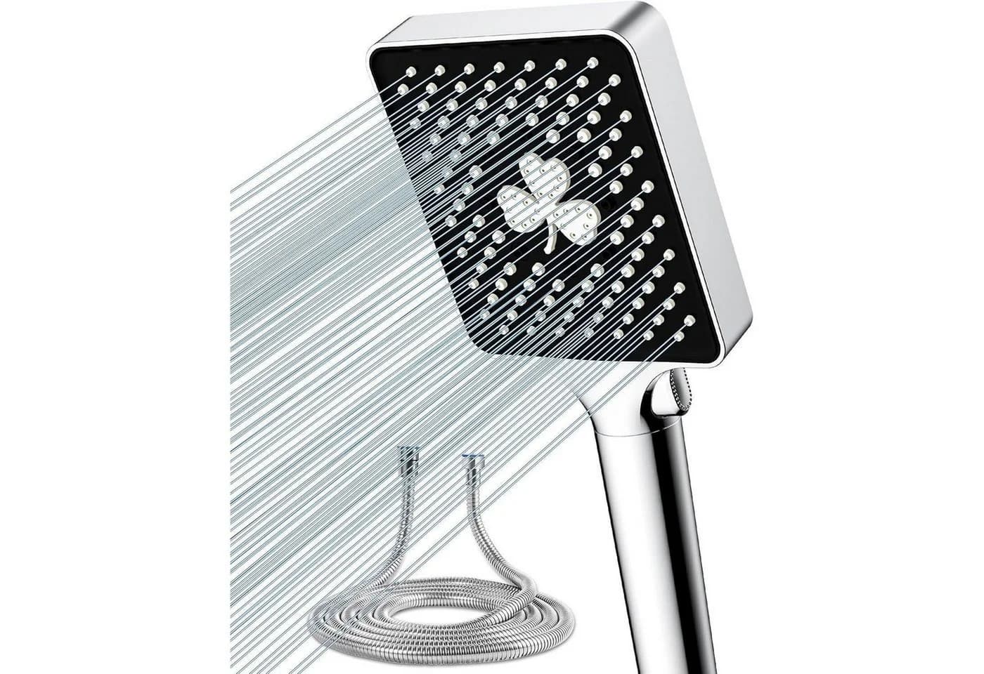 LuxusKollektion Handbrause Hochdruck 6 Strahlarten Quadratisch Silber - Bild 2