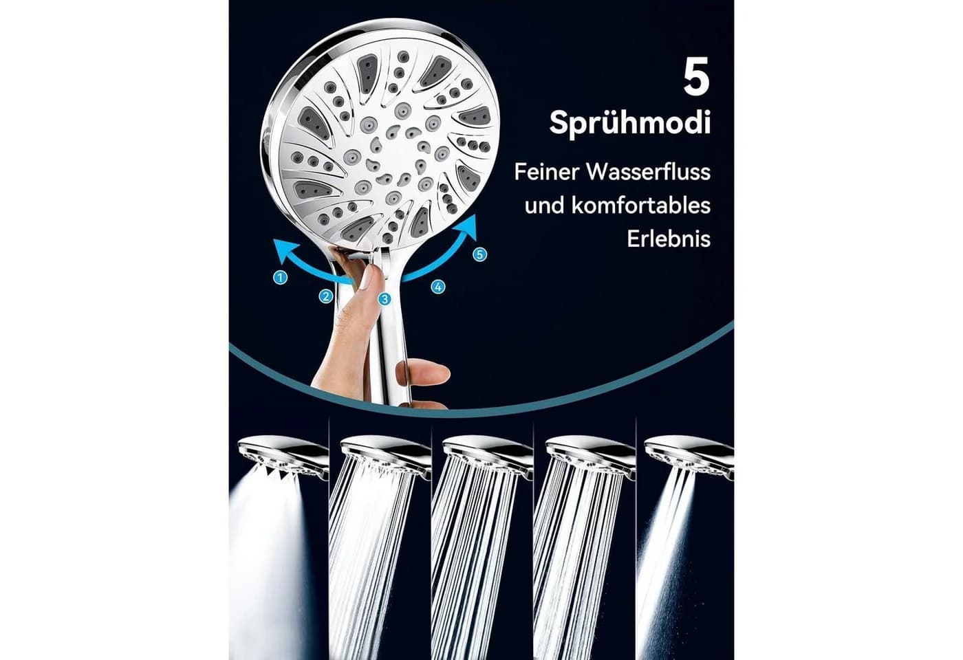 LuxusKollektion Handbrause 5 Strahlarten Silber Hochdruck - Bild 3