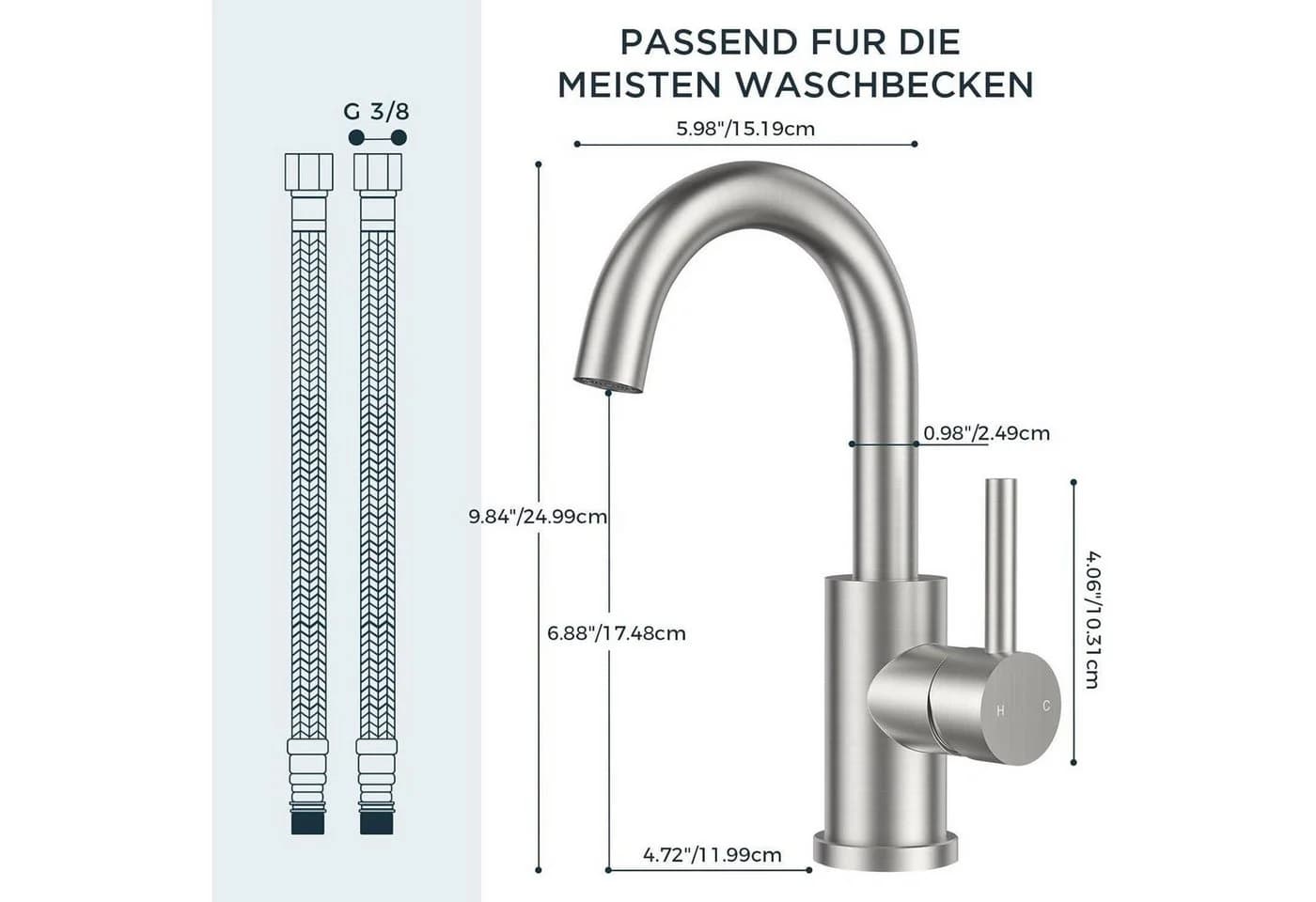 LuxusKollektion Waschtischarmatur Edelstahl 360° drehbar silber - Bild 3