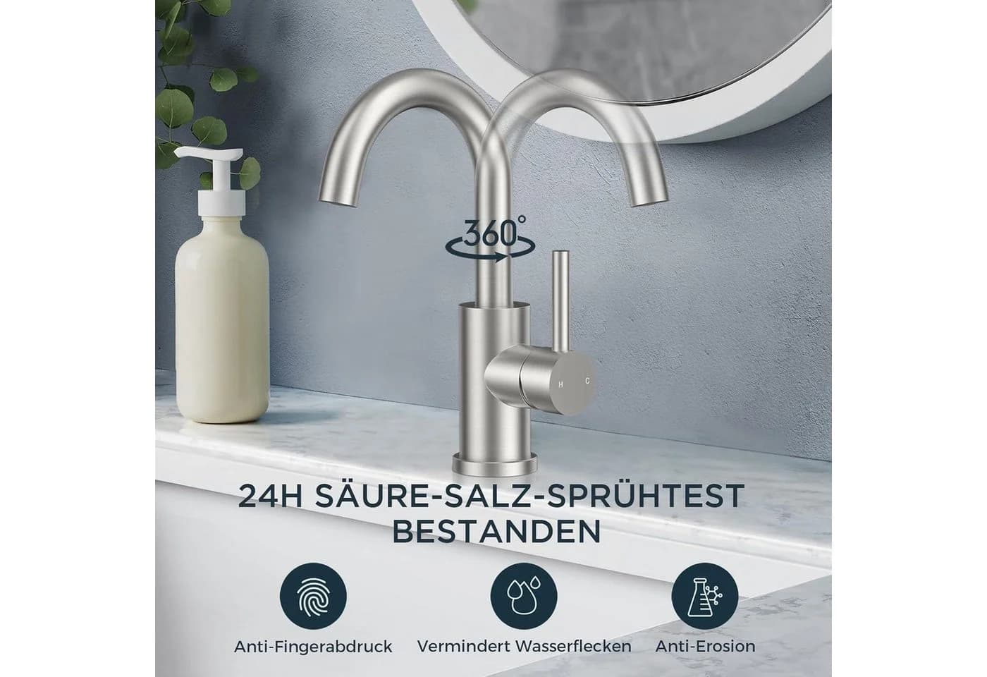 LuxusKollektion Waschtischarmatur Edelstahl 360° drehbar silber - Bild 4